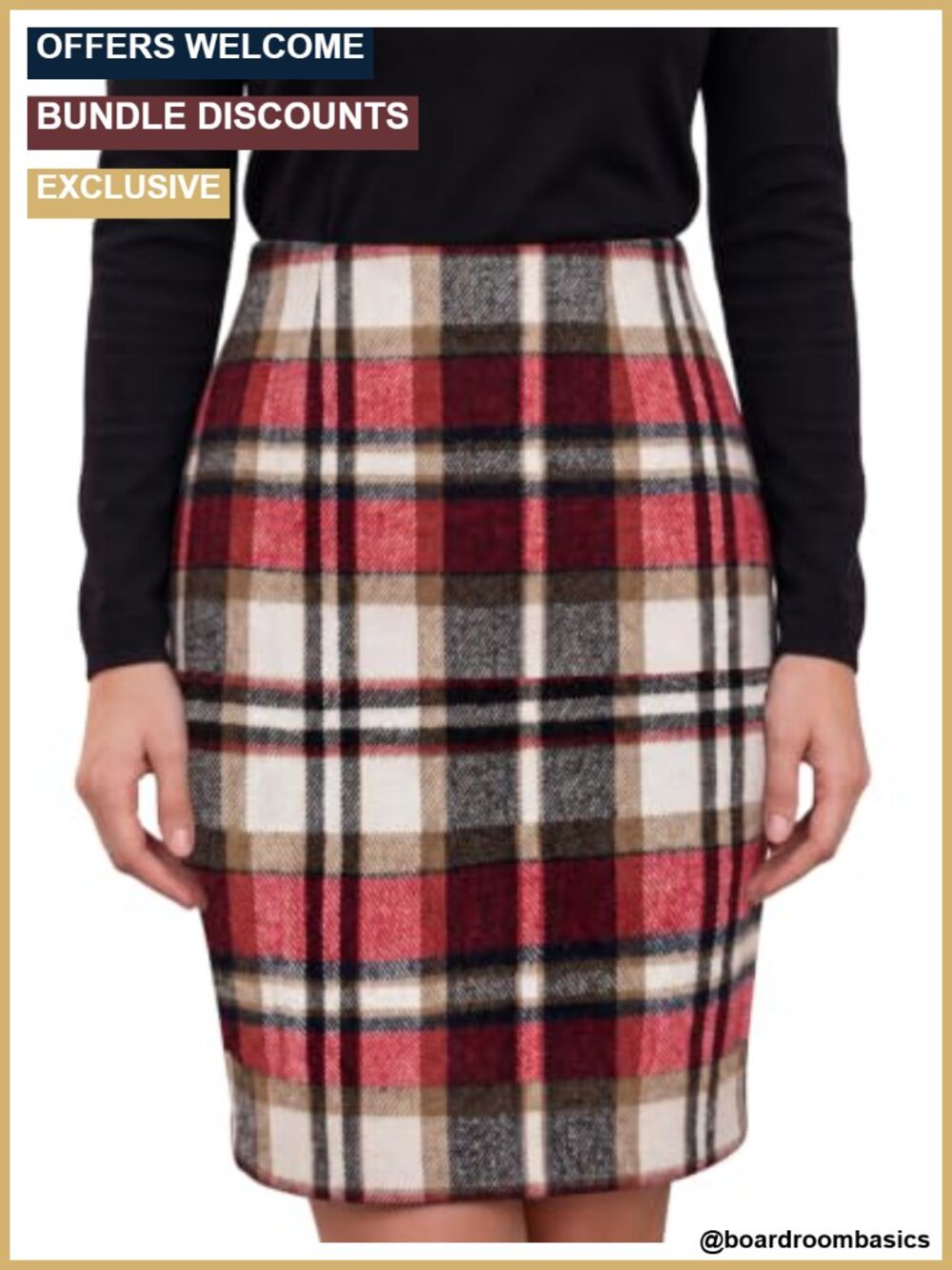 Plaid Midi Pencil Skirt High Waisted Knee Length Back Slit